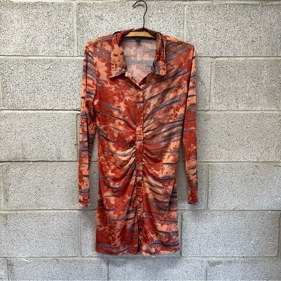 Wild Fable Mesh Ruched Button Down Dress - Picture 1 of 8